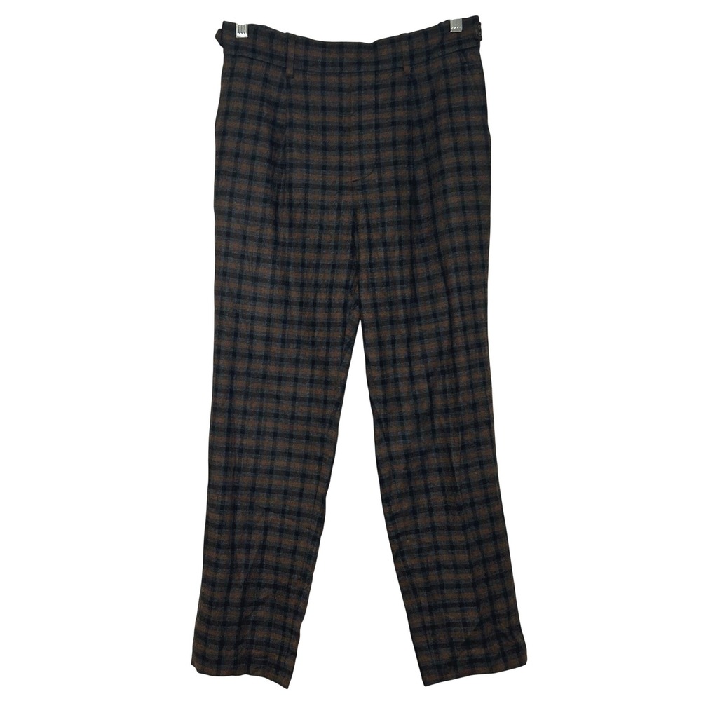 Vince Womens Brown Grey Plaid Pleated Pull On Trousers Pants Size M Academia